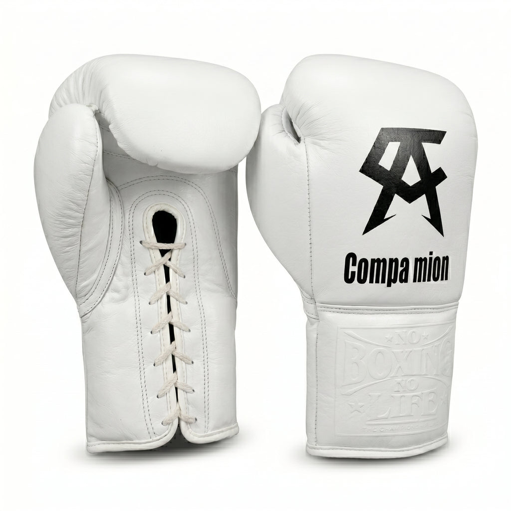 No Boxing No Life Custom Boxing Gloves – Compa Mion White Lace-Up