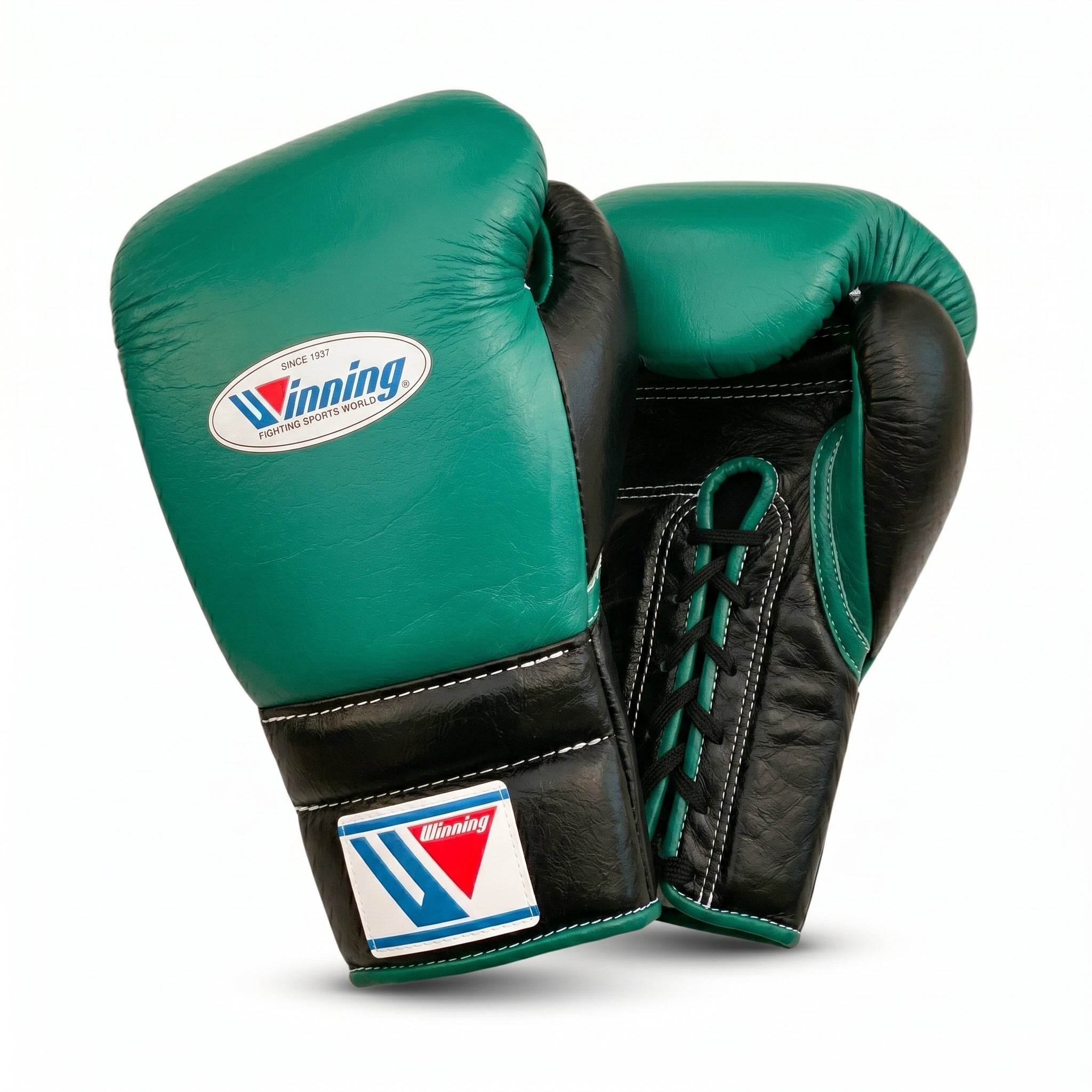 Winning Green & Black Professional Boxing Gloves – Lace-Up (Made in Japan)