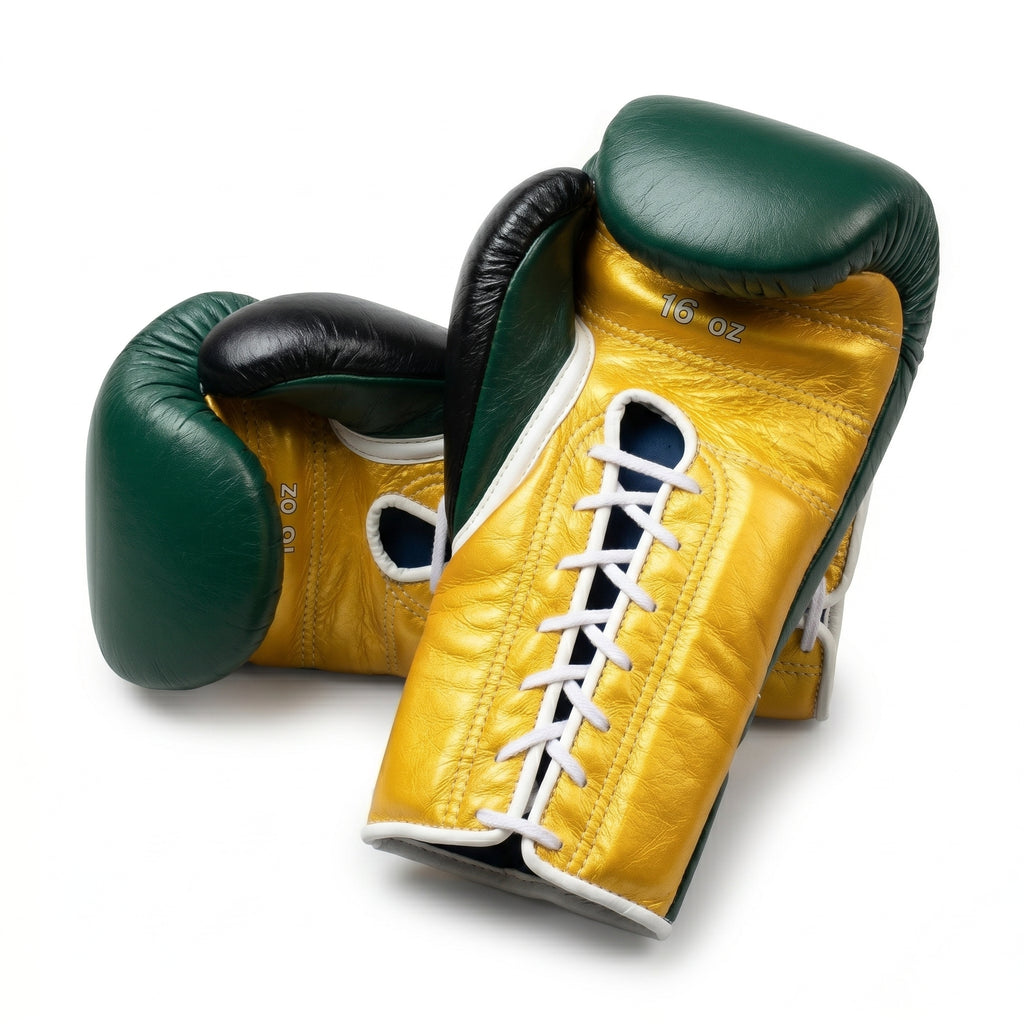 Winning Boxing Gloves – Forest Green/Gold Lace-Up