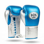 No Boxing No Life RTGX Championship Boxing Gloves – Metallic Blue & Silver Lace-Up
