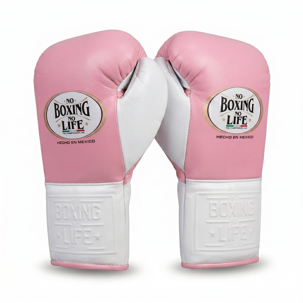 No Boxing No Life Boxing Gloves – Pink/White Lace-Up (Championship Line)