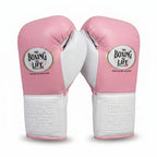 No Boxing No Life Boxing Gloves – Pink/White Lace-Up (Championship Line)