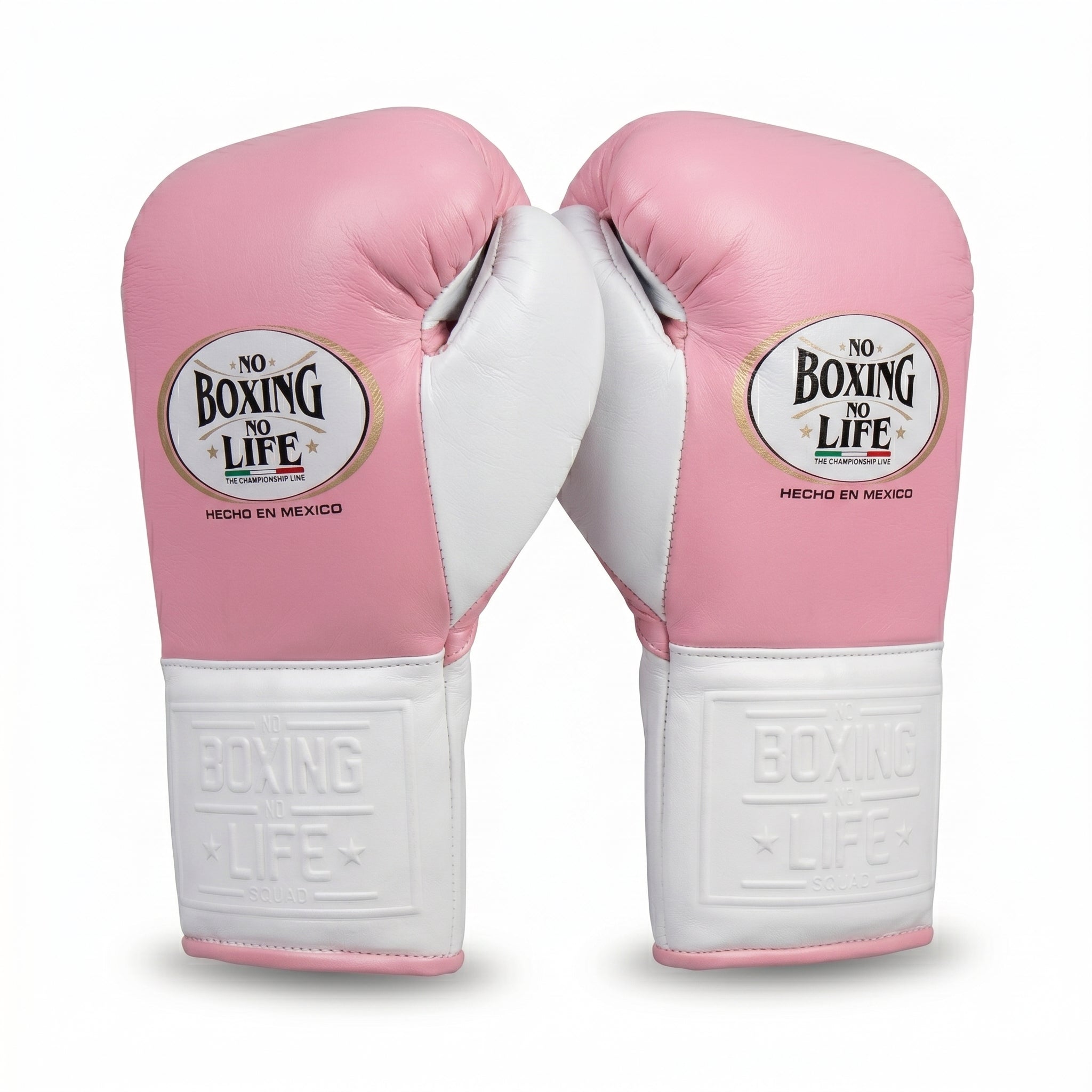 No Boxing No Life Boxing Gloves – Pink/White Lace-Up (Championship Line)