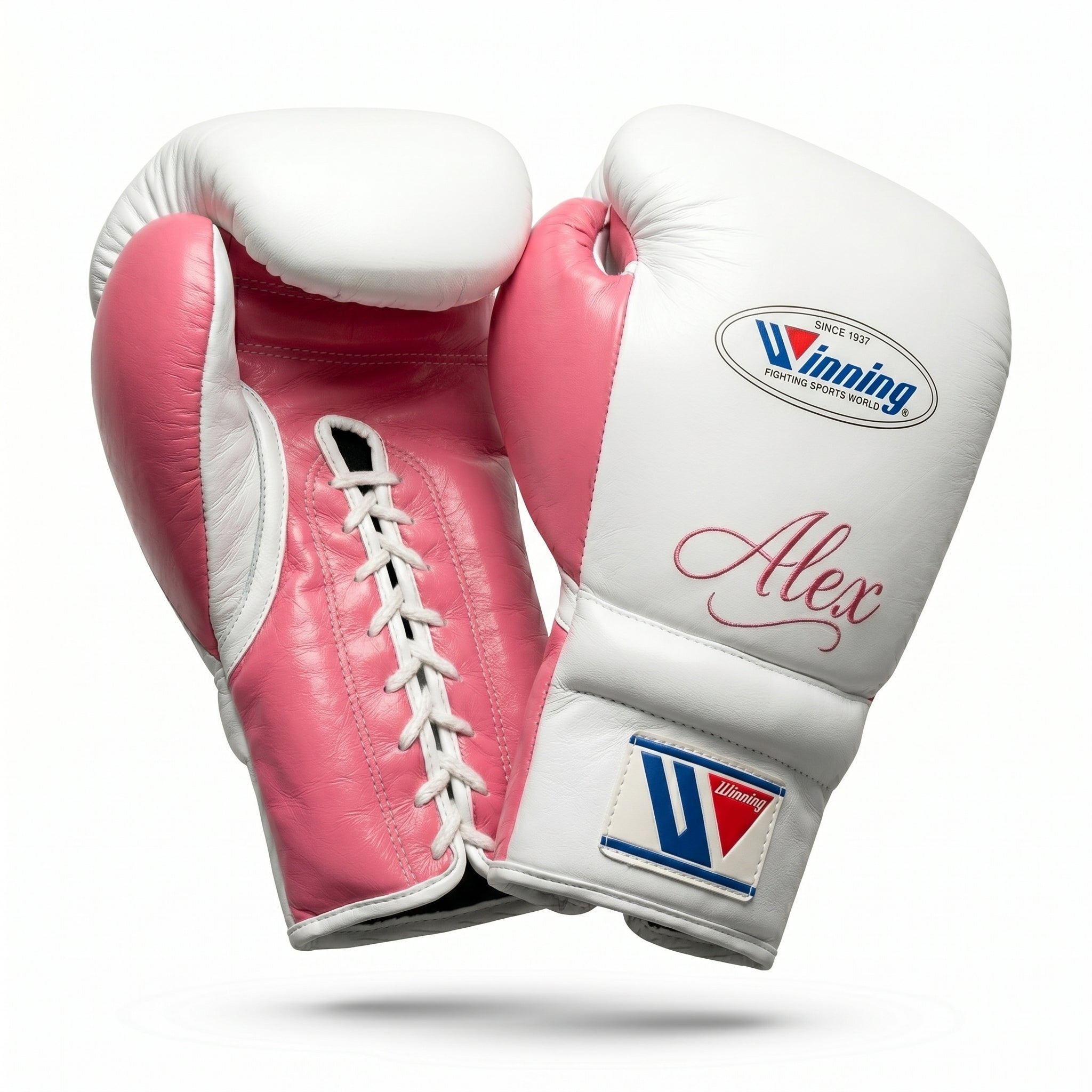 Winning Boxing Gloves – White/Pink | Personalized Name