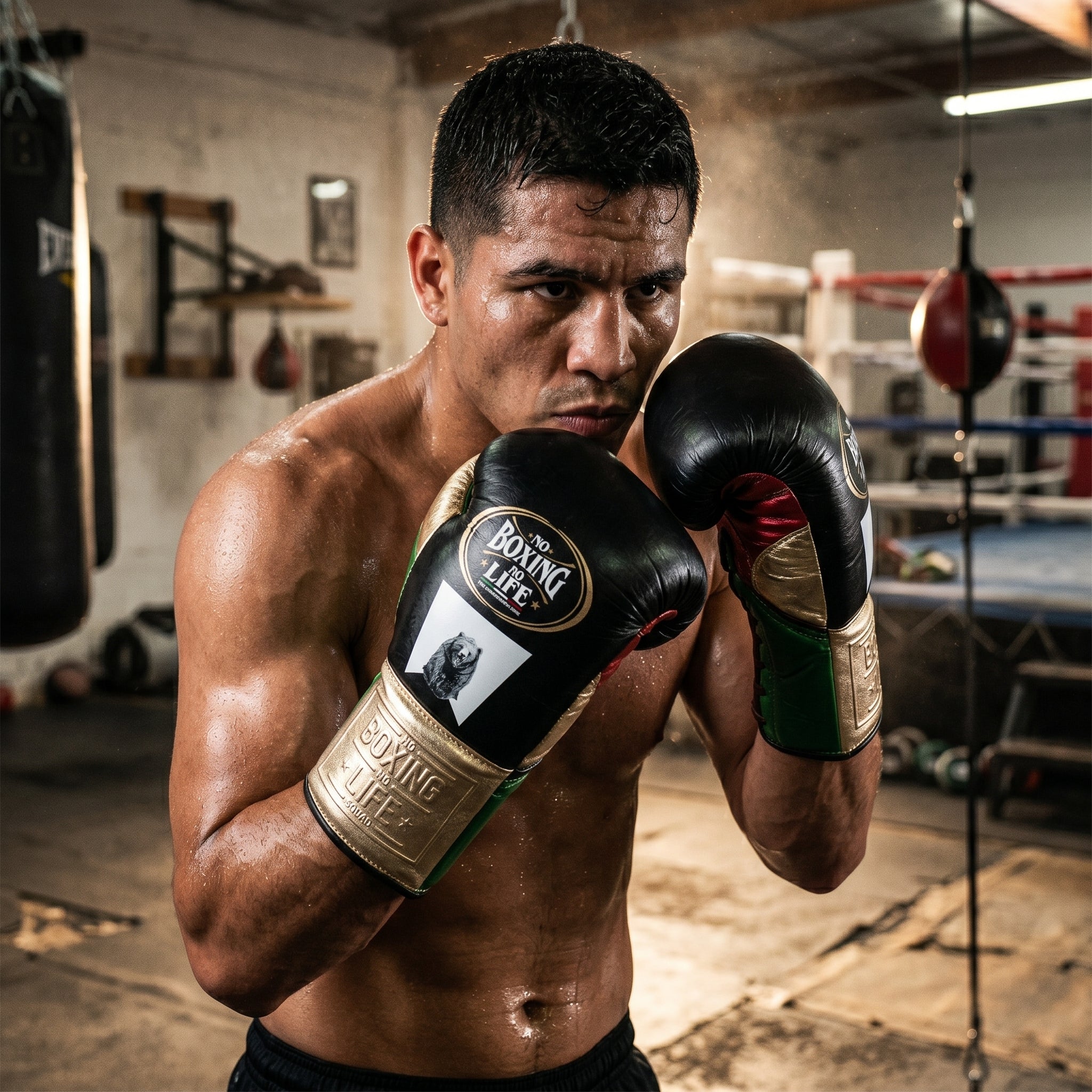 No Boxing No Life NBNL Squad Championship Boxing Gloves – Black/Green/Gold