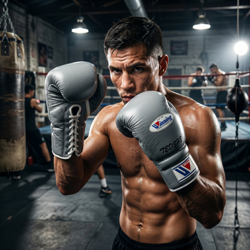 Winning x Tedshe Boxing Gloves – Grey Lace-Up (Custom Edition)