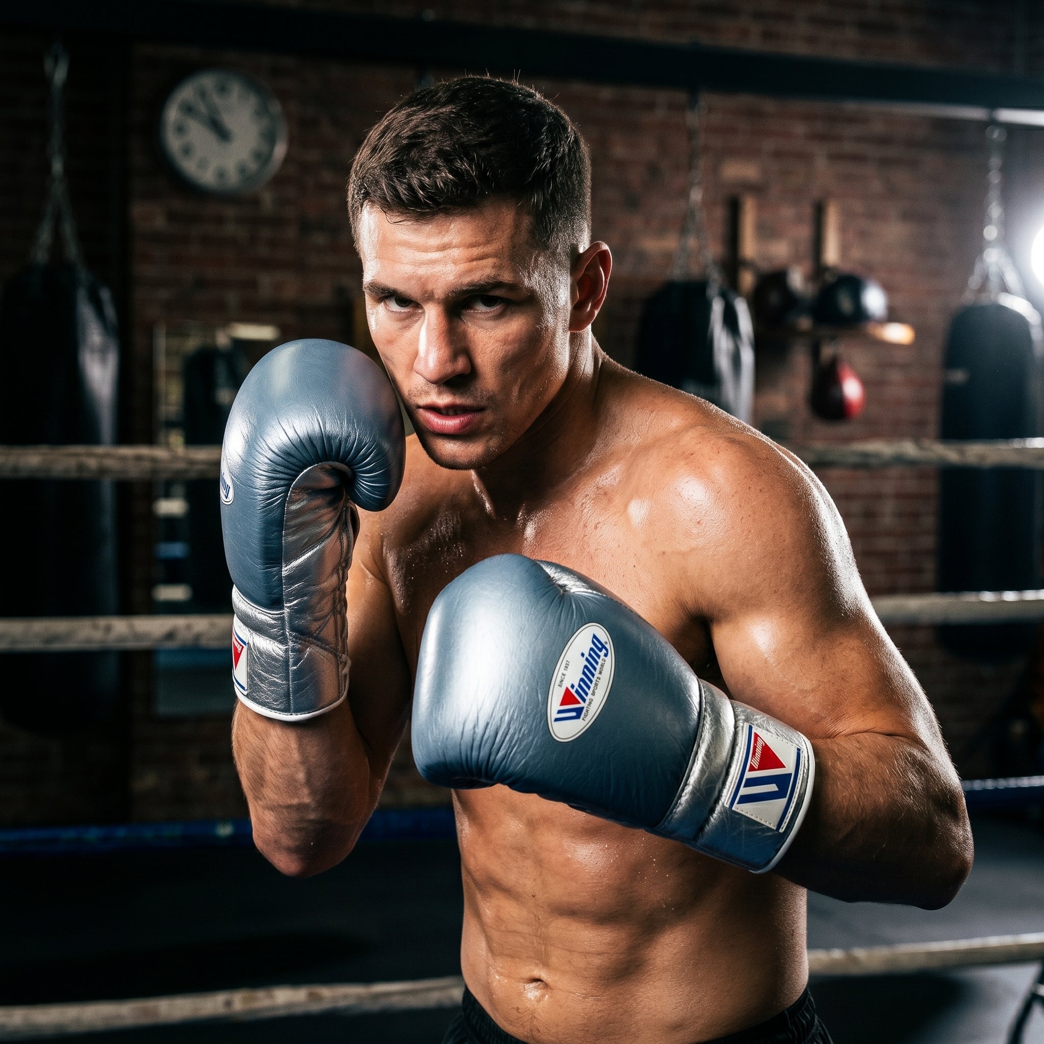 Winning Boxing Gloves – Steel Blue/Silver Velcro