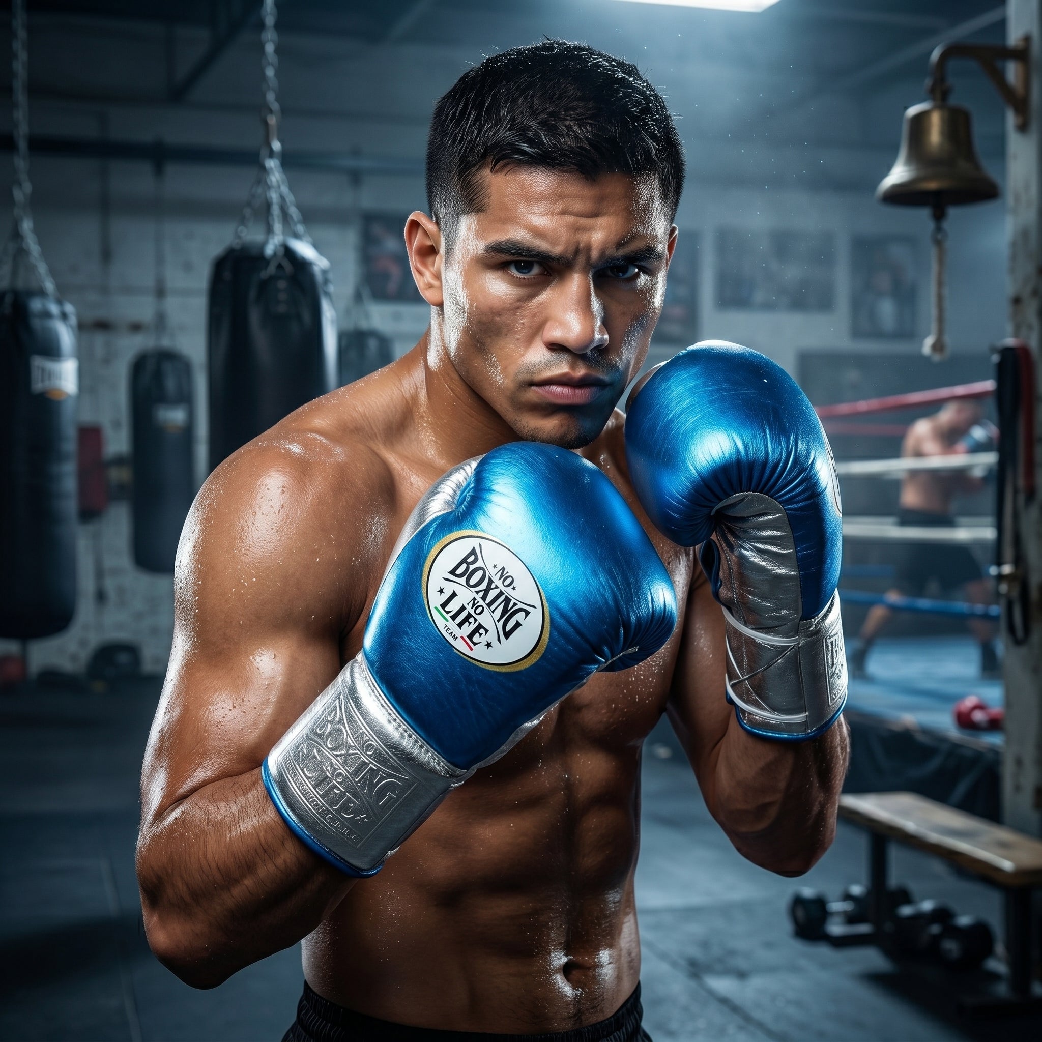 No Boxing No Life RTGX Championship Boxing Gloves – Metallic Blue & Silver Lace-Up