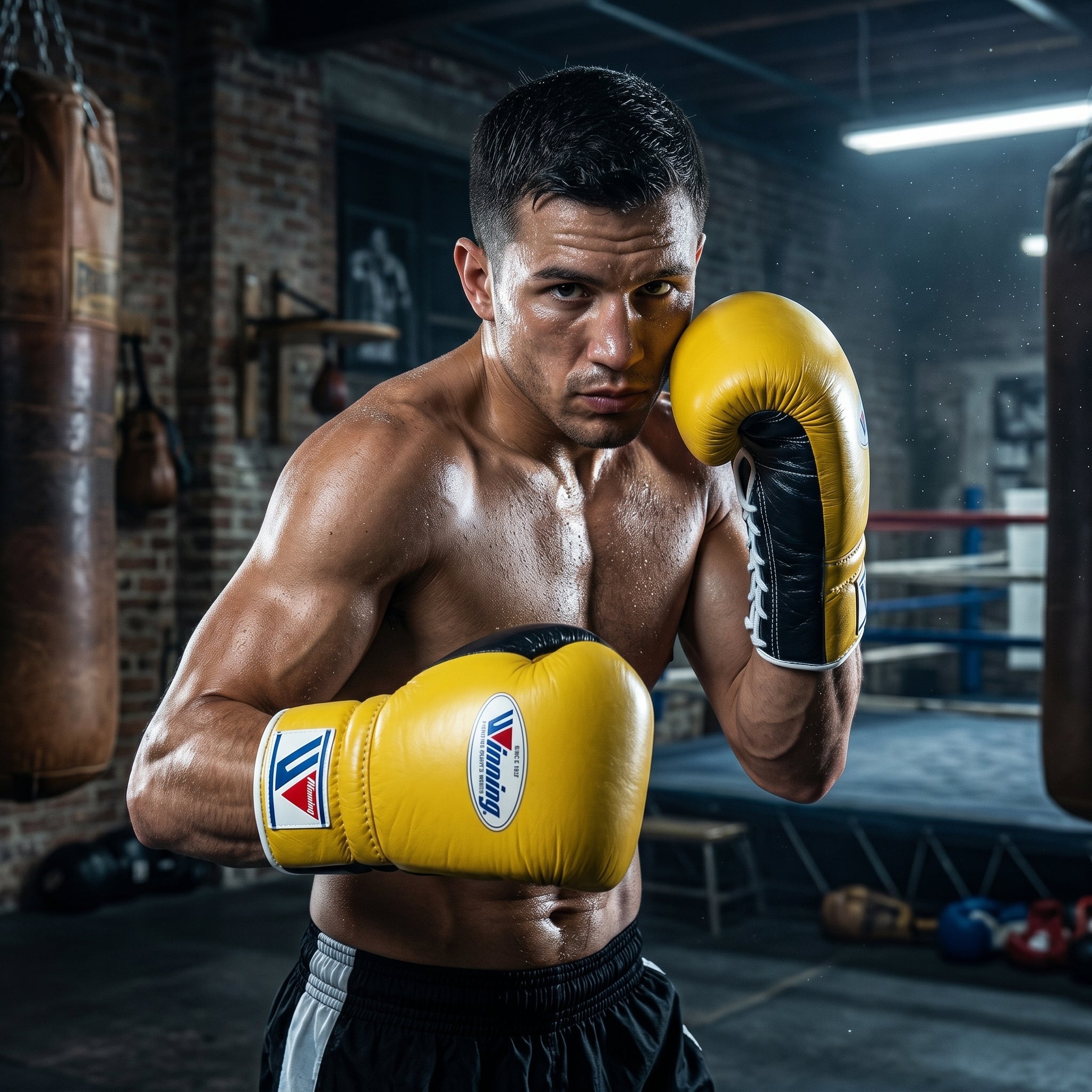 Winning Boxing Gloves – Yellow/Black Lace-Up