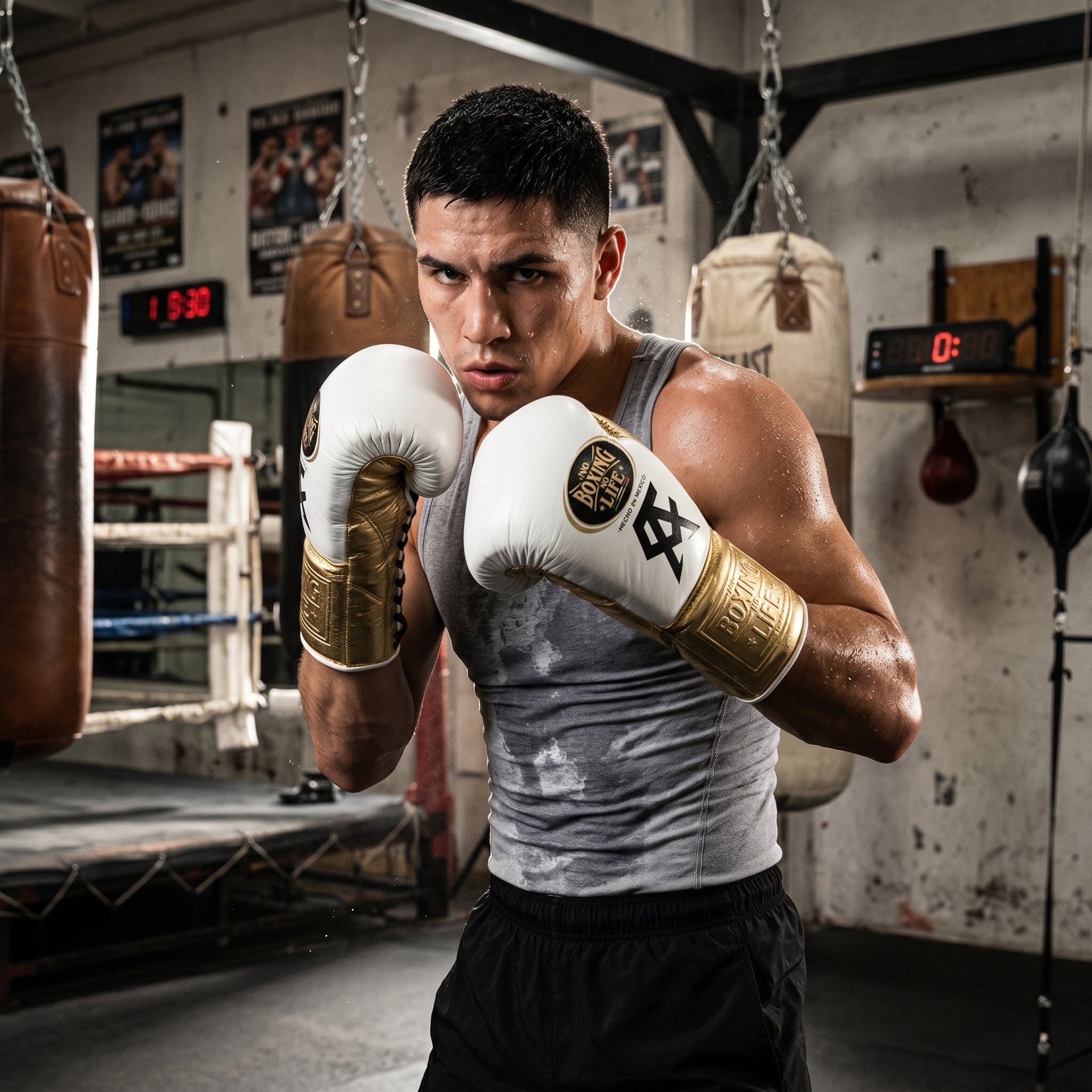 No Boxing No Life x Canelo Álvarez Boxing Gloves – White/Gold Lace-Up