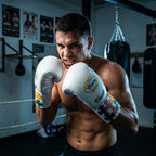 Winning Custom Boxing Gloves – Vhustle White Multi-Colour Cross Patch (Made in Japan)