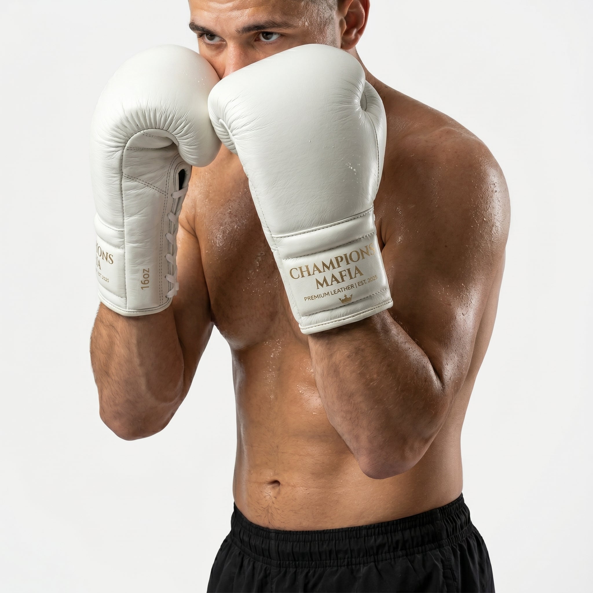 Champions Mafia Premium Leather Boxing Gloves – White