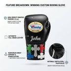 Winning Custom Boxing Gloves – Personalised Name & Cross Patch Cuff (Made in Japan)