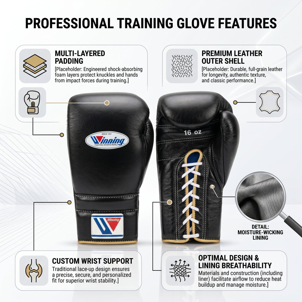 Winning Black Boxing Gloves – Lace-Up