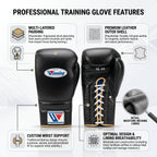 Winning Black Boxing Gloves – Lace-Up
