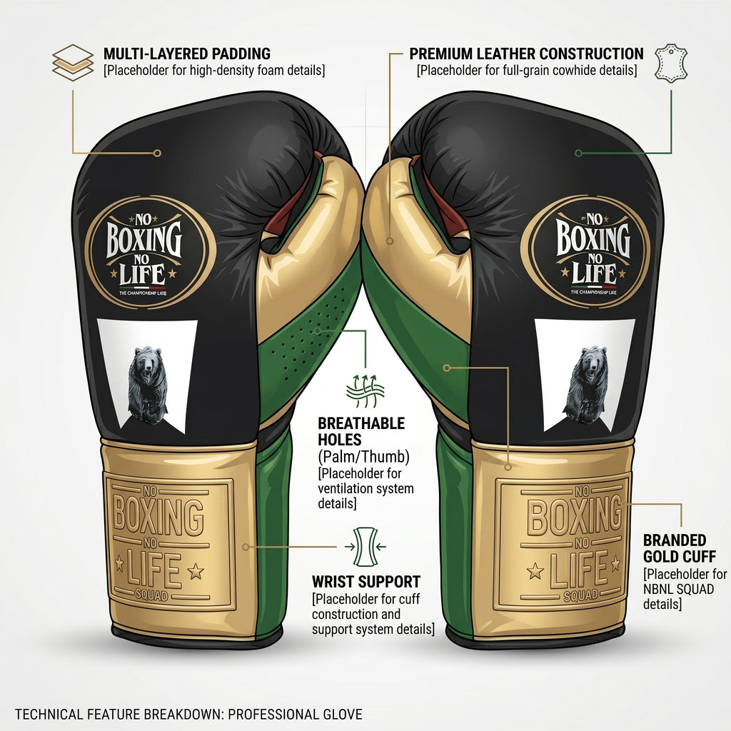 No Boxing No Life NBNL Squad Championship Boxing Gloves – Black/Green/Gold