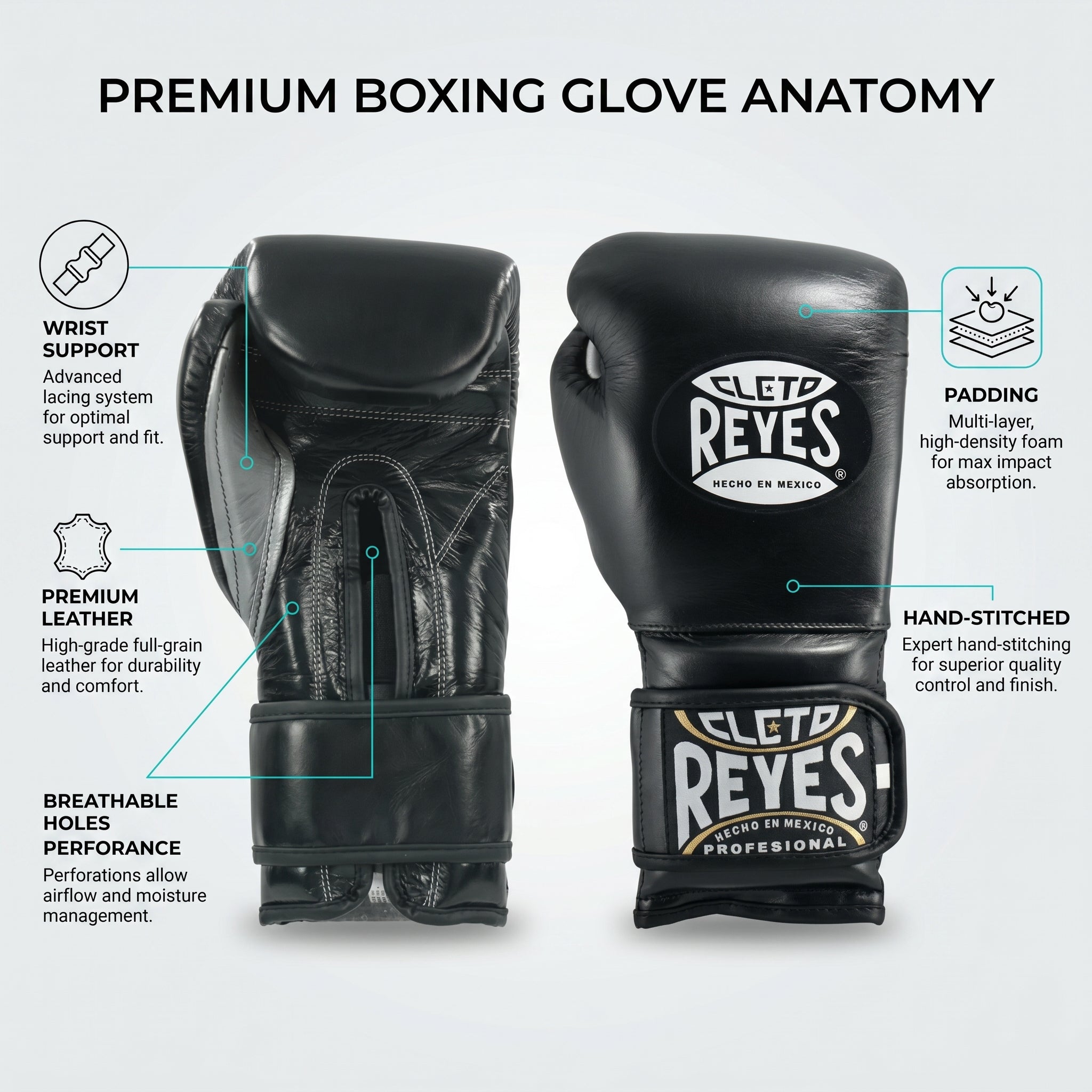 Cleto Reyes Professional Boxing Gloves – Black (Hecho en Mexico)