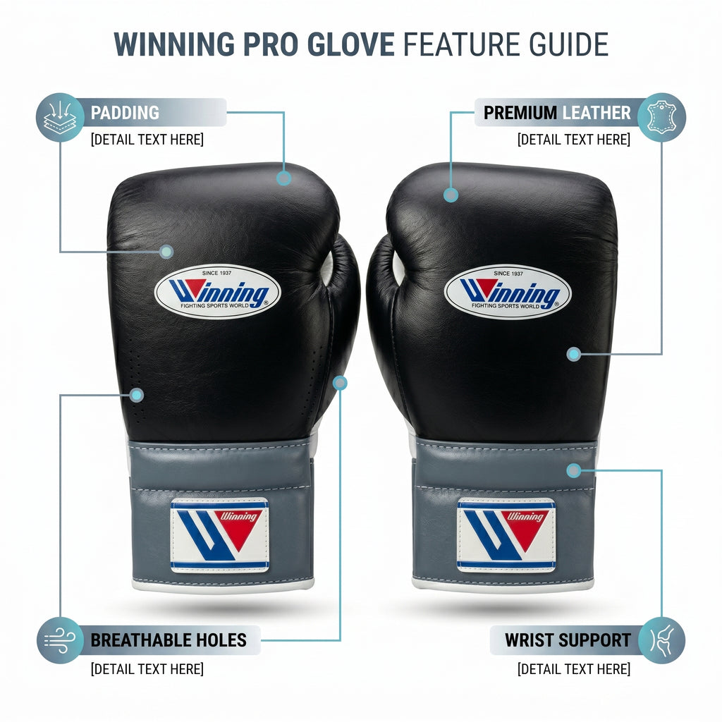 Winning Black & Grey Boxing Gloves – Velcro