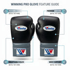 Winning Black & Grey Boxing Gloves – Velcro