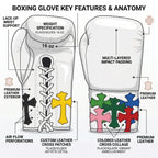 Champions Mafia White Boxing Gloves – Multi-Colour Cross Patch Lace-Up