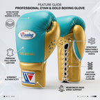 Winning x R&M Boxing Gloves – Cyan/Gold Lace-Up (Custom Edition)