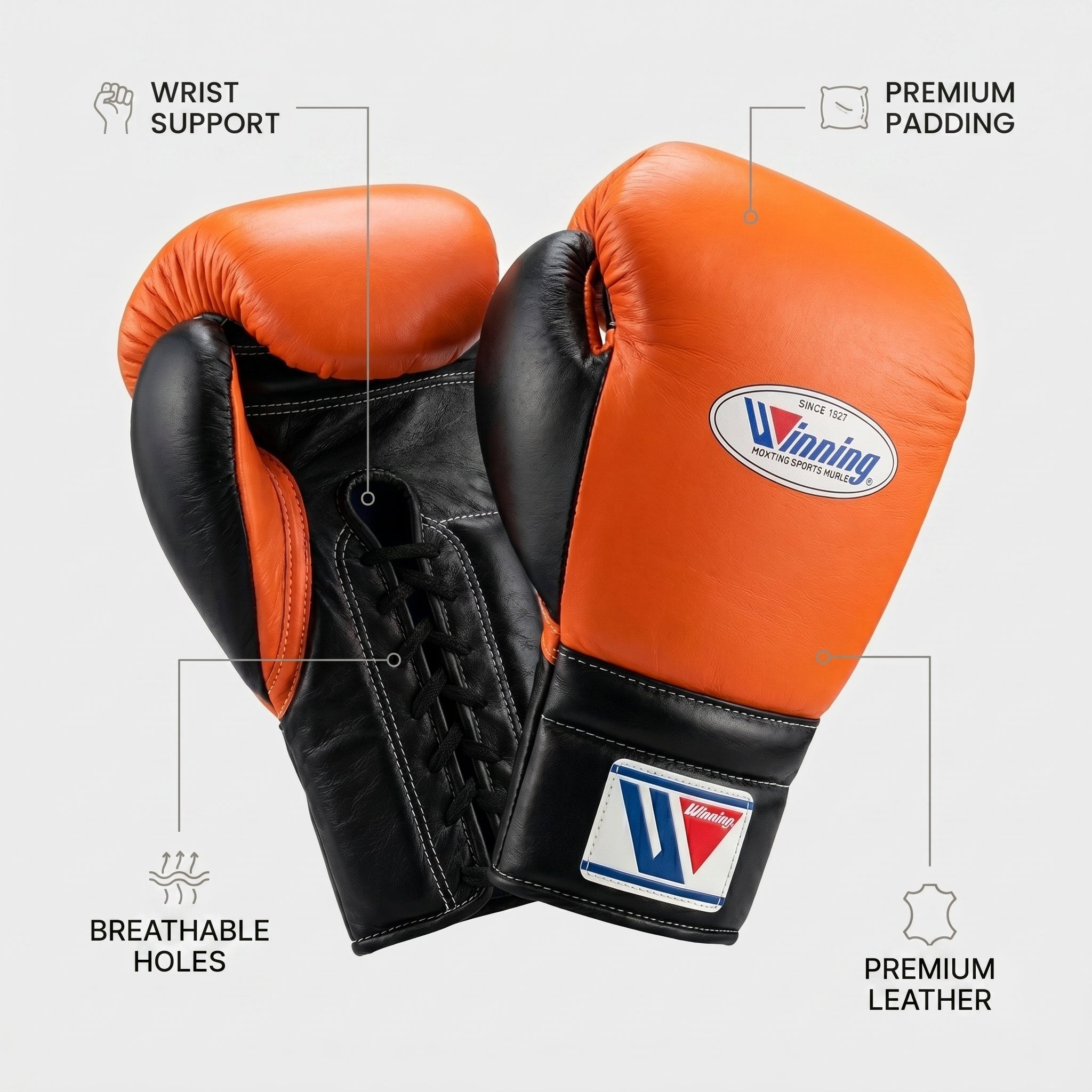 Winning Boxing Gloves – Orange/Black Lace-Up