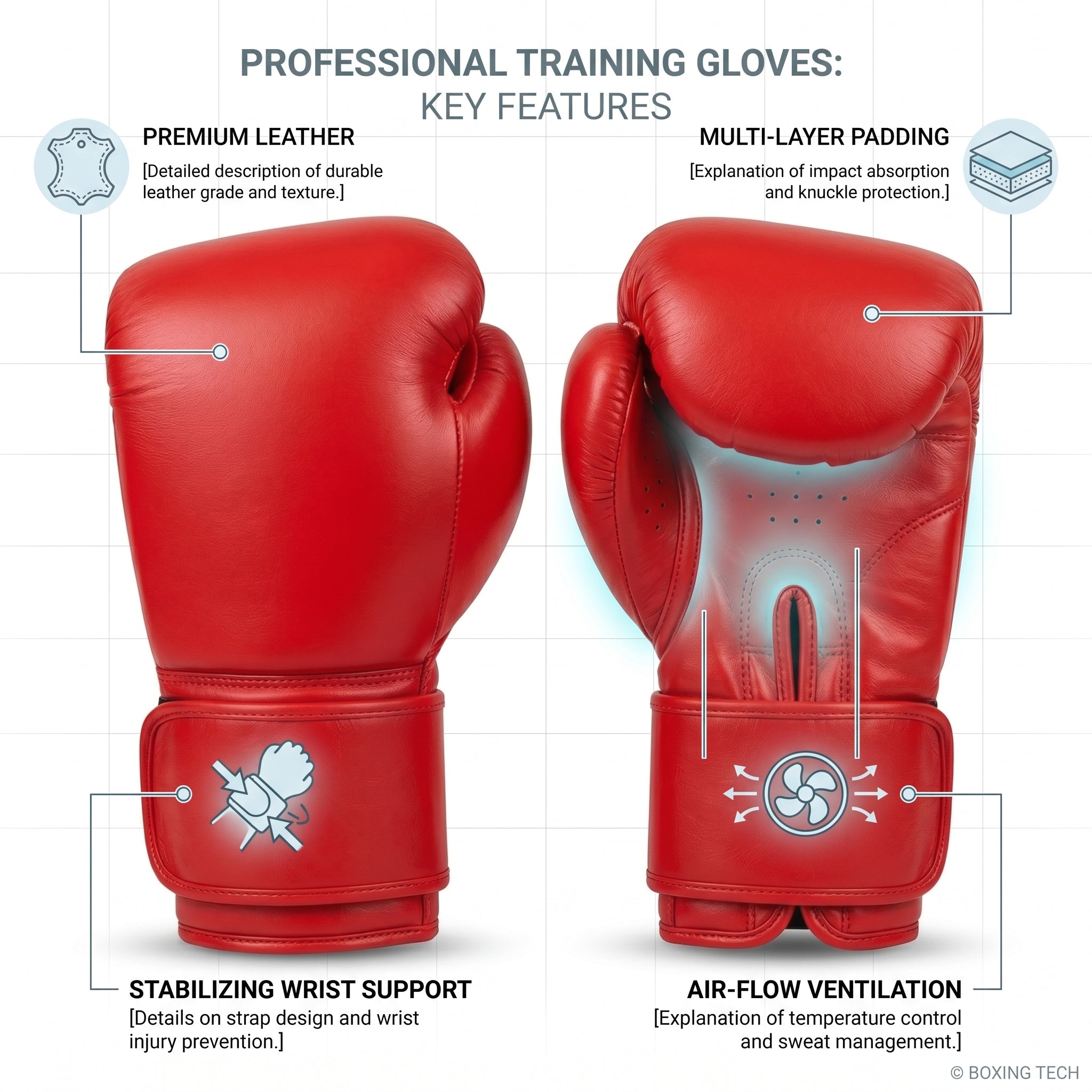 Professional Training Boxing Gloves – Classic Red Velcro