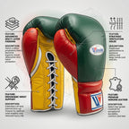 Winning Boxing Gloves – Mexican Flag (Green/Red/Yellow) Lace-Up
