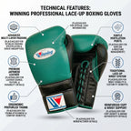 Winning Green & Black Professional Boxing Gloves – Lace-Up (Made in Japan)
