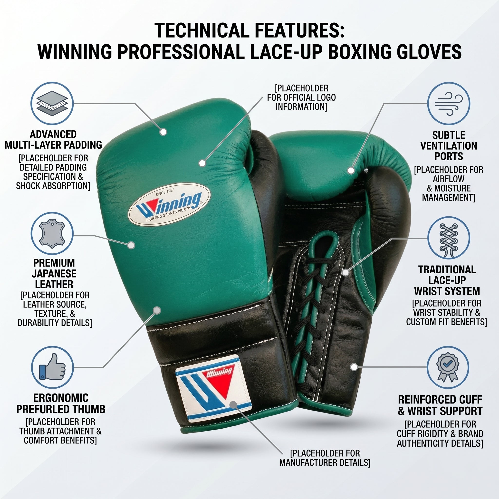 Winning Green & Black Professional Boxing Gloves – Lace-Up (Made in Japan)