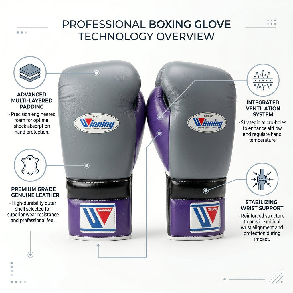 Winning Boxing Gloves – Grey/Purple Lace-Up