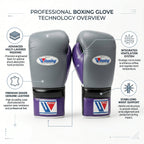 Winning Boxing Gloves – Grey/Purple Lace-Up