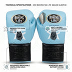 No Boxing No Life Squad Boxing Gloves – Sky Blue & Black Lace-Up (Hecho en Mexico)