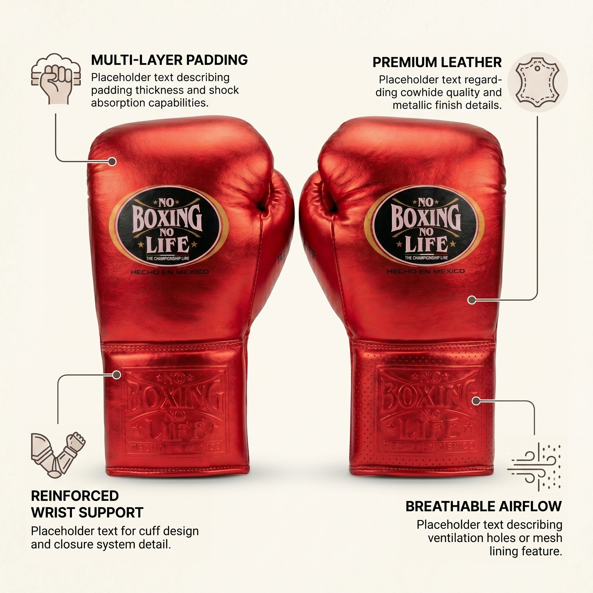 No Boxing No Life RTGX Championship Boxing Gloves – Metallic Red (Hecho en Mexico)