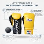 Winning Boxing Gloves – Yellow/Black Lace-Up