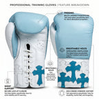 Sky Blue & White Teal Cross Patch Champions Mafia Professional Training Boxing Gloves – Lace-Up