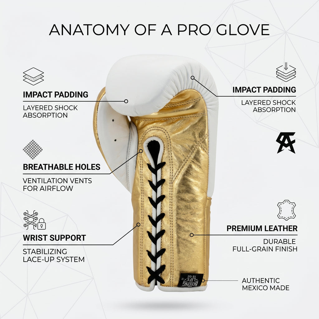 No Boxing No Life x Canelo Álvarez Boxing Gloves – White/Gold Lace-Up