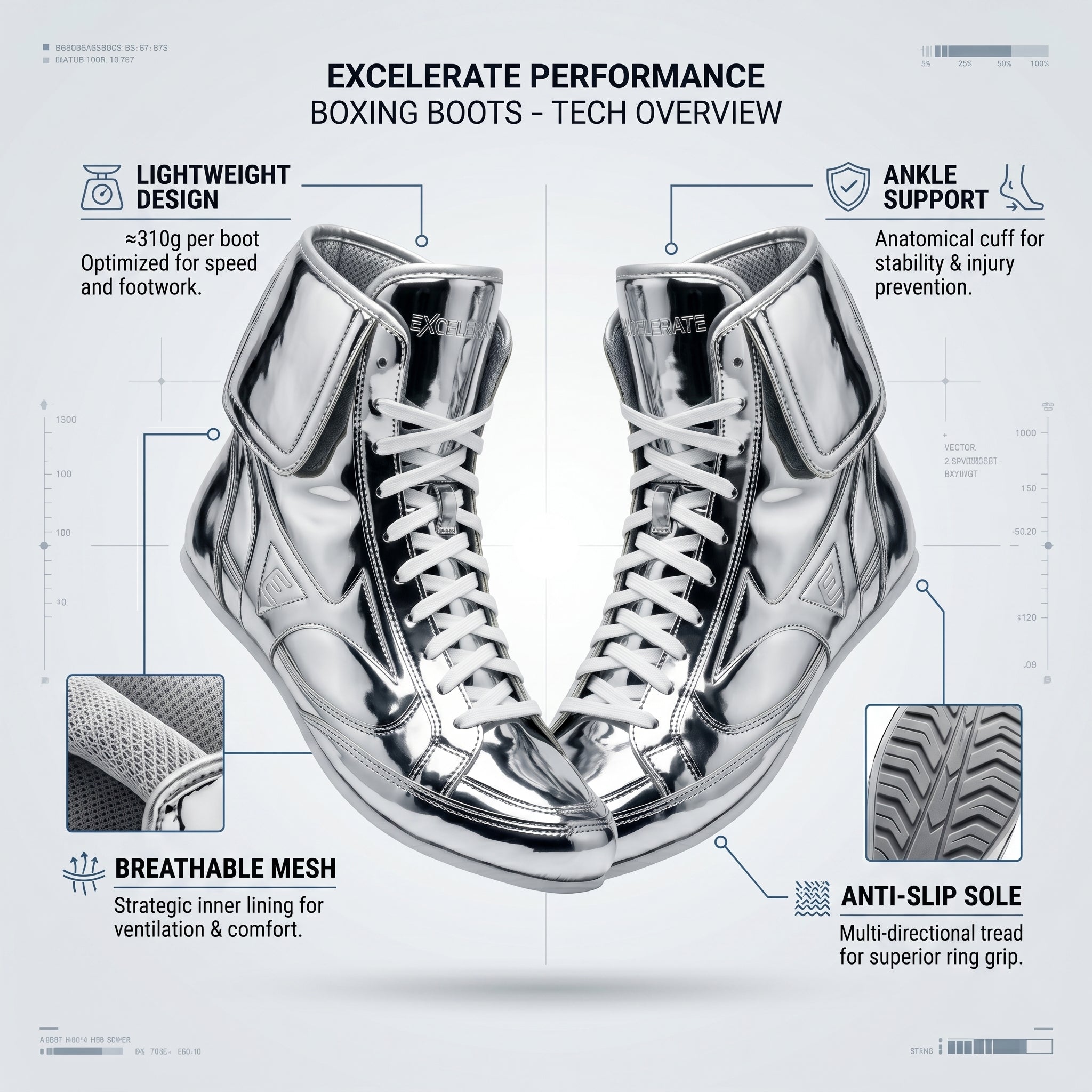 Excelerate Performance Boxing Boots – Silver