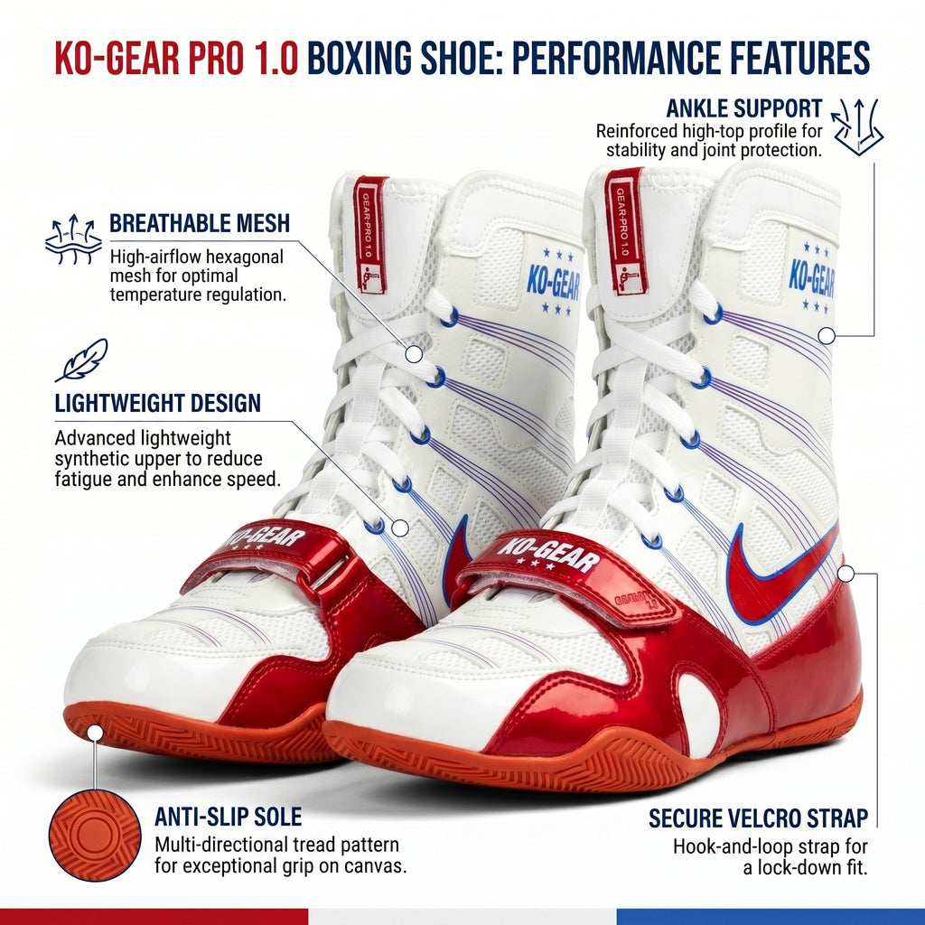 KO-Gear Pro 1.0 Boxing Shoe – White/Red