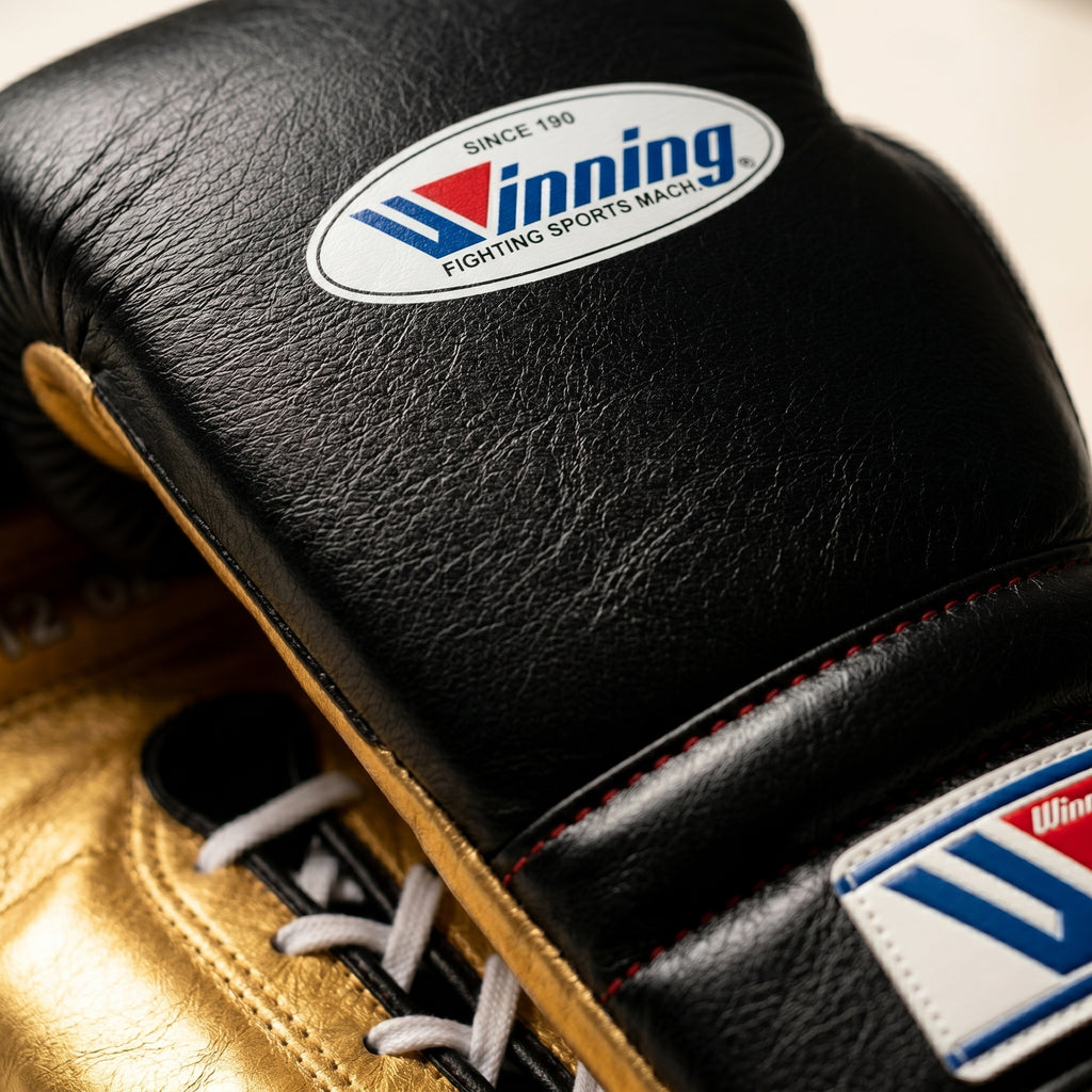 Winning Black & Gold Boxing Gloves – Lace-Up