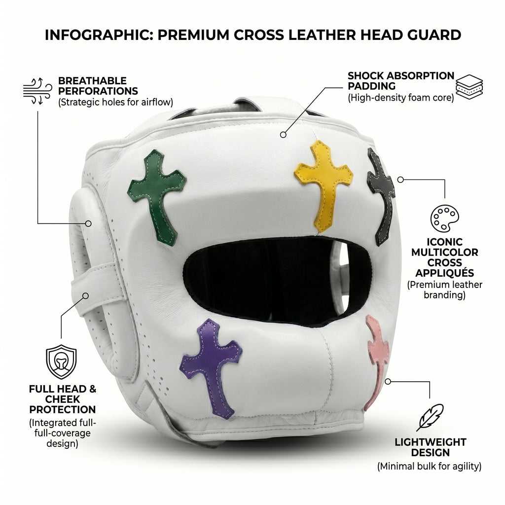 Champions Mafia Premium Cross Leather Head Guard – White
