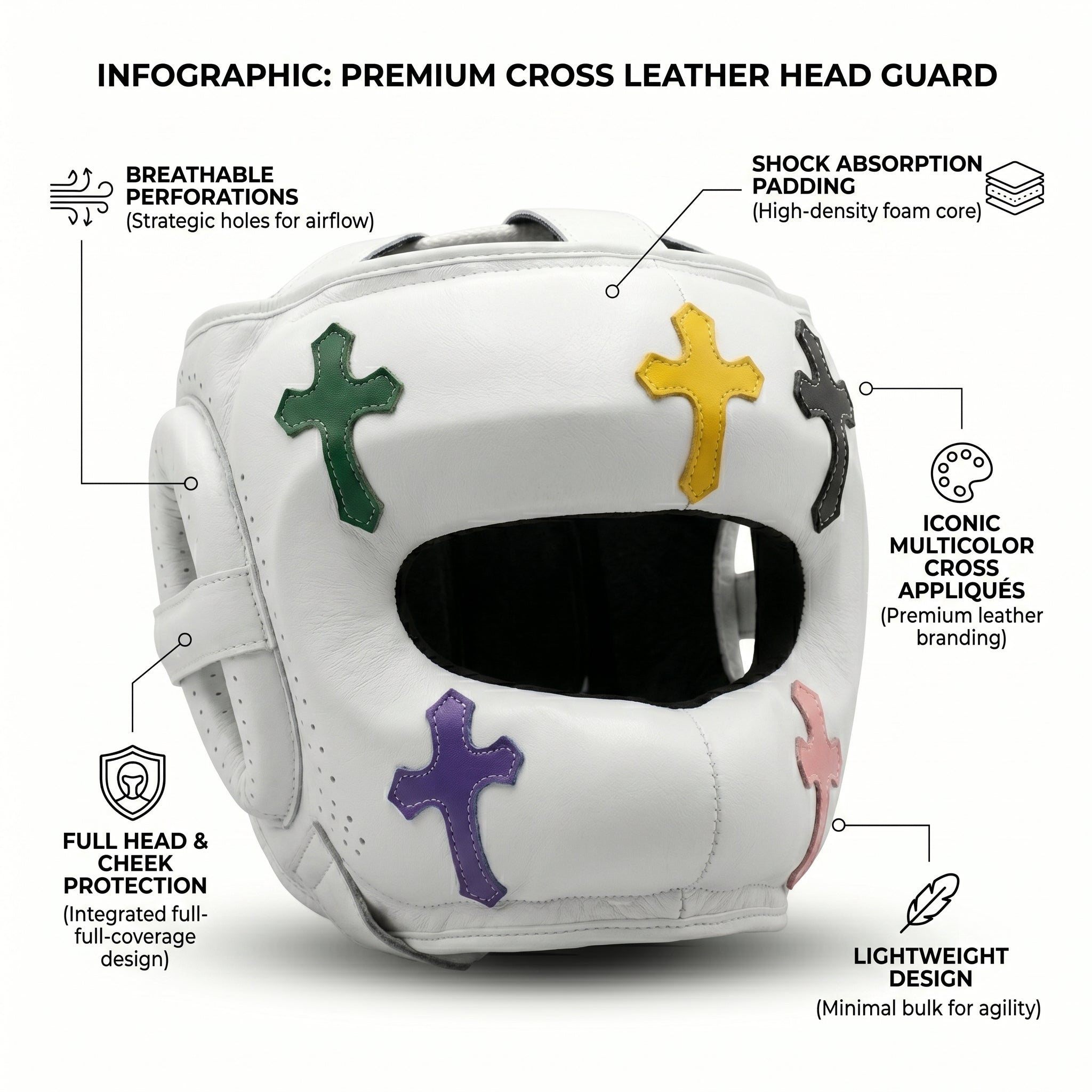 Champions Mafia Premium Cross Leather Head Guard – White