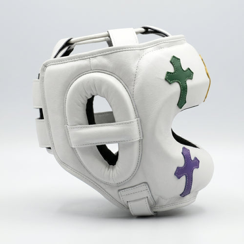 Champions Mafia Premium Cross Leather Head Guard – White