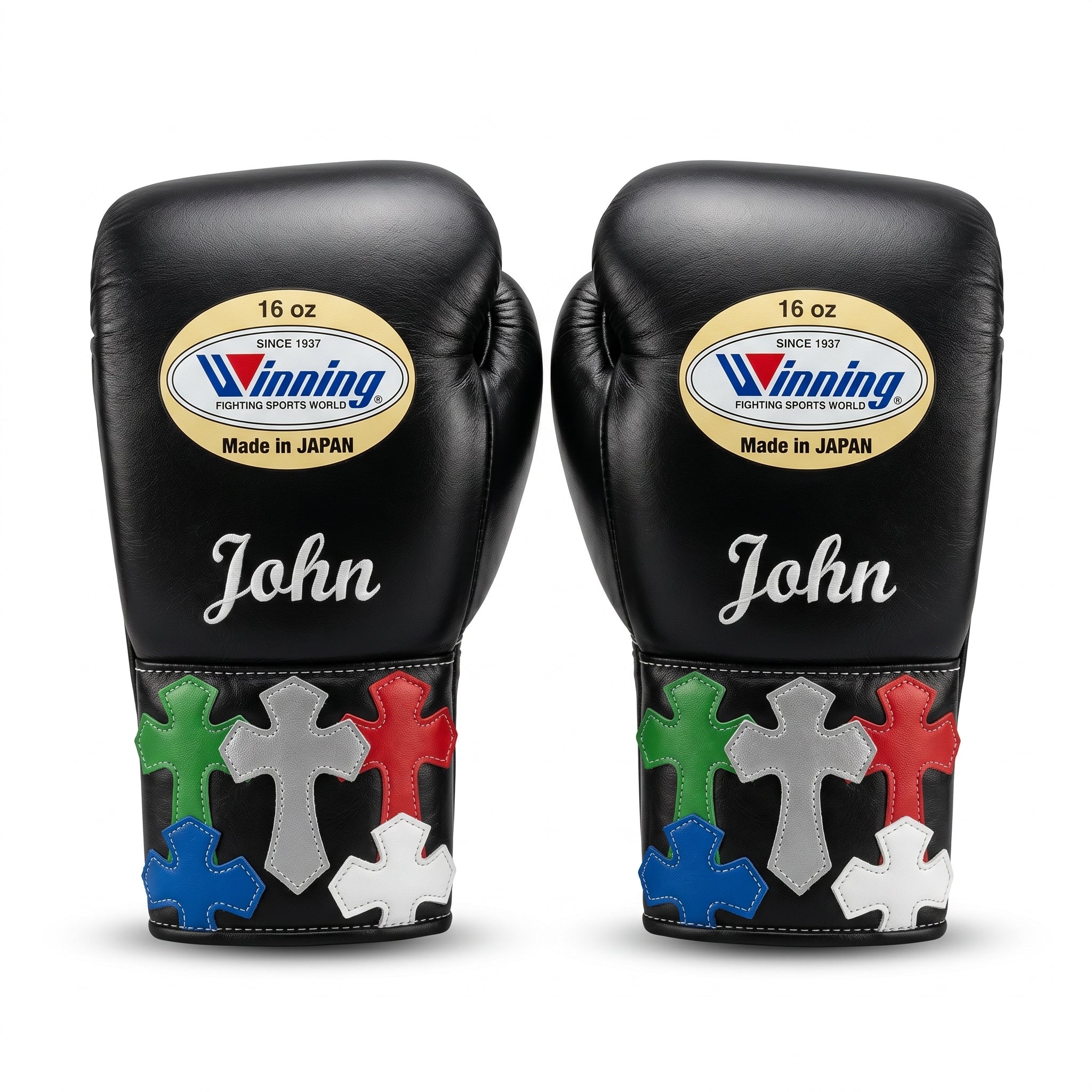 Winning Custom Boxing Gloves – Personalised Name & Cross Patch Cuff (Made in Japan)
