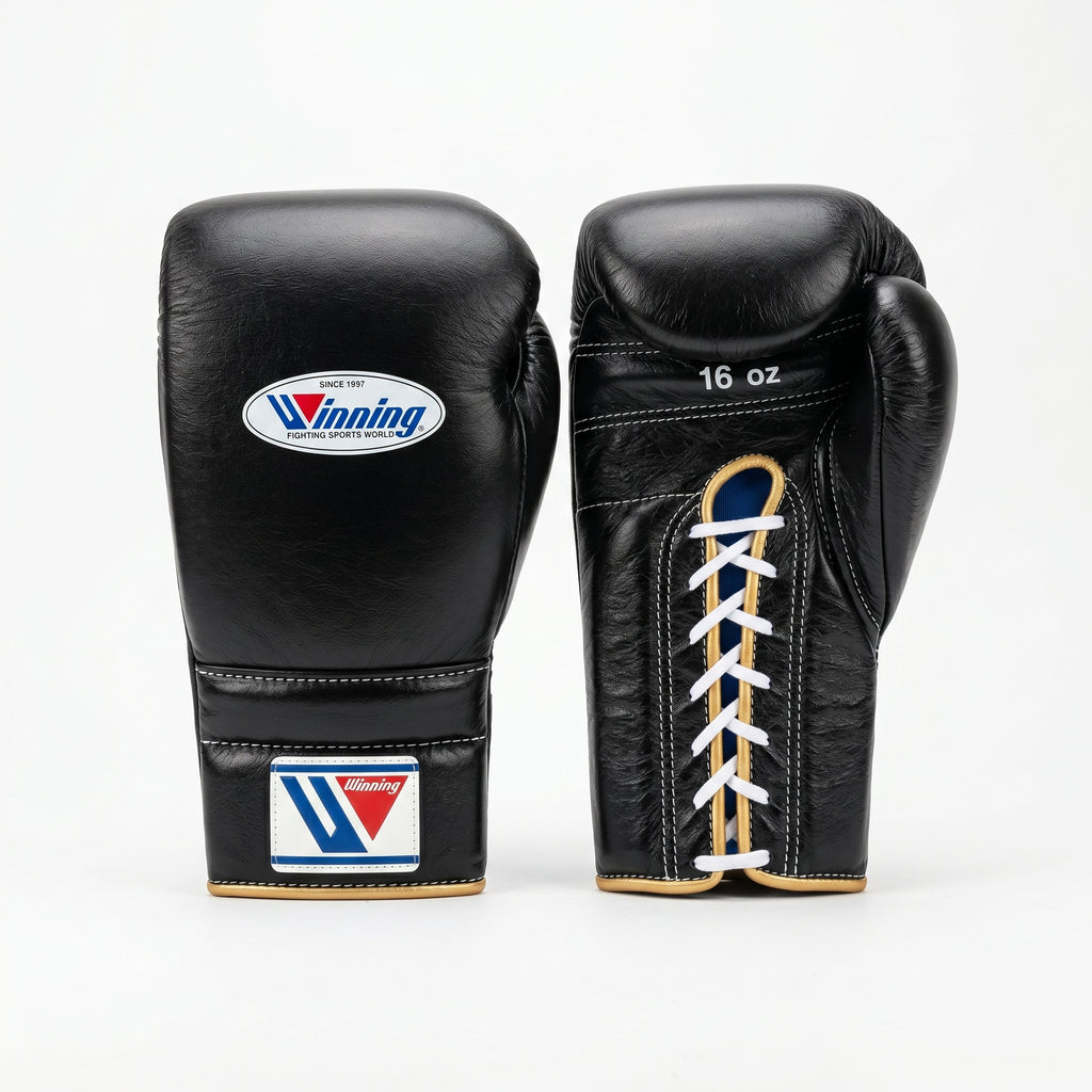 Winning Black Boxing Gloves – Lace-Up