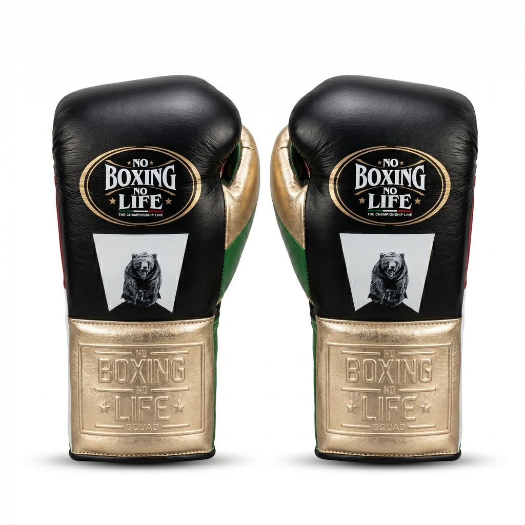 No Boxing No Life NBNL Squad Championship Boxing Gloves – Black/Green/Gold