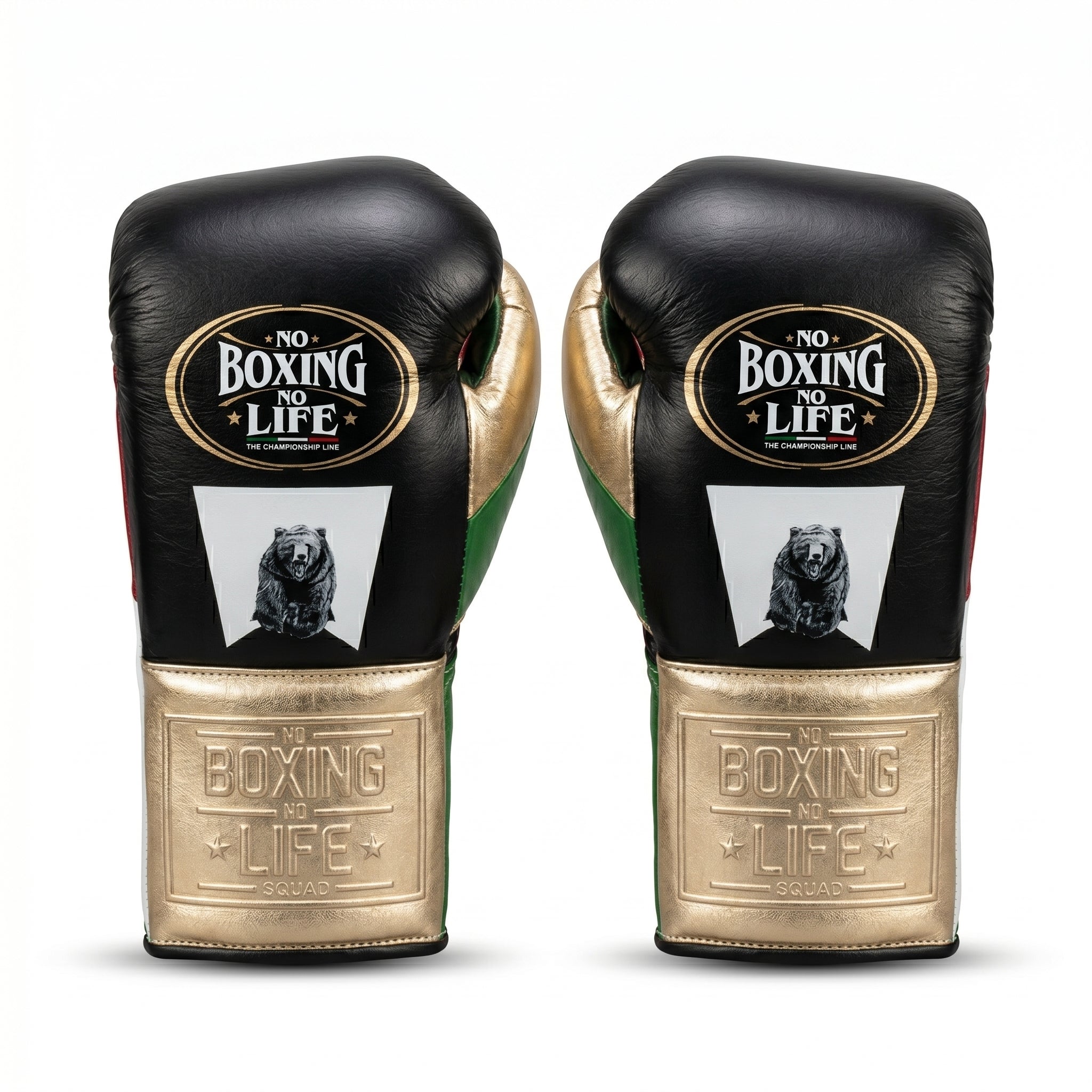 No Boxing No Life NBNL Squad Championship Boxing Gloves – Black/Green/Gold