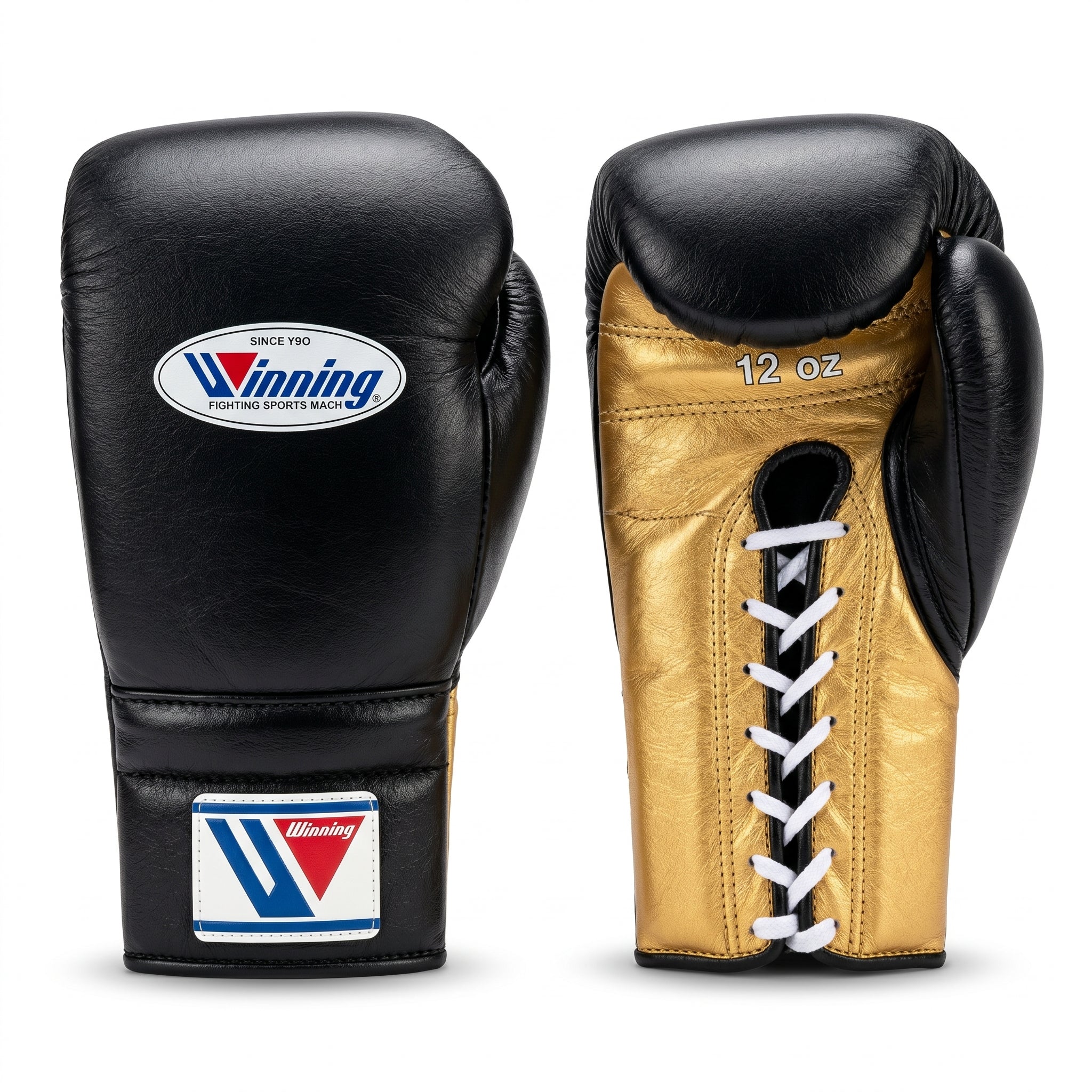 Winning Black & Gold Boxing Gloves – Lace-Up