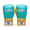 Winning x R&M Boxing Gloves – Cyan/Gold Lace-Up (Custom Edition)