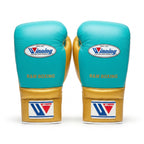 Winning x R&M Boxing Gloves – Cyan/Gold Lace-Up (Custom Edition)